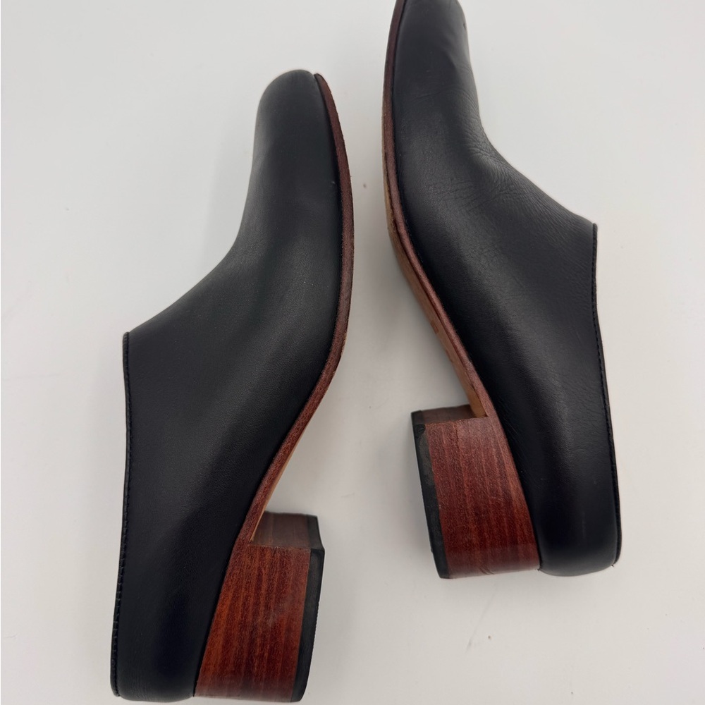 NISOLO Sofia Slip-On Mule Size 6.5 Black Leather, Brown Wooden Heel - Picture 5 of 7